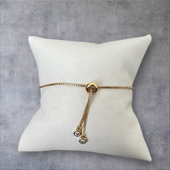 14K GP paved Angel wing Bracelet blue & clear CZ adjustable size - Picture 4 of 7